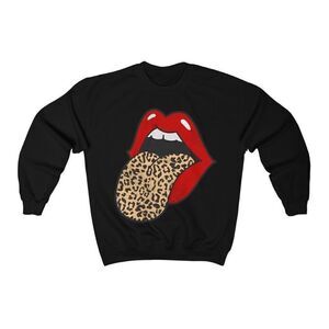 Red Lips Leopard Tongue Out Distressed Unisex Sweatshirt